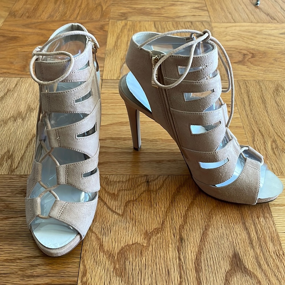 Shoemint pink suede lace up heels size 8.5